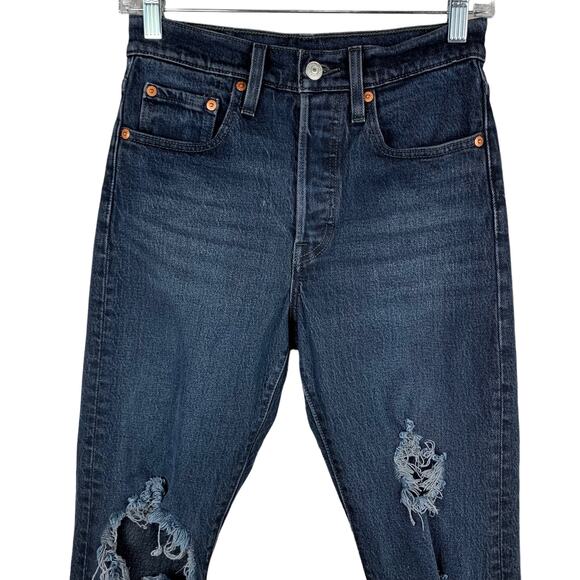 Levi’s Premium 501 Skinny Jeans Black Blue Distressed Women’s 24 (26 x 28) - Picture 2 of 13